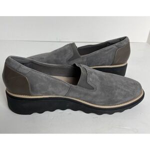 Clarks NWOB Sharon Dolly Slip On Suede Wedge Loafer Womens Size 9M Gray Comfort